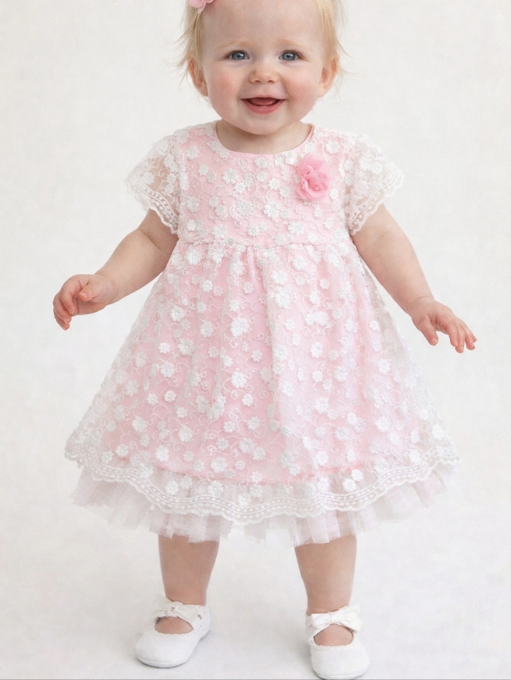 Nannette Baby Girl Pink Lace Dress 18M Floral Embroidered Easter Party Toddler
